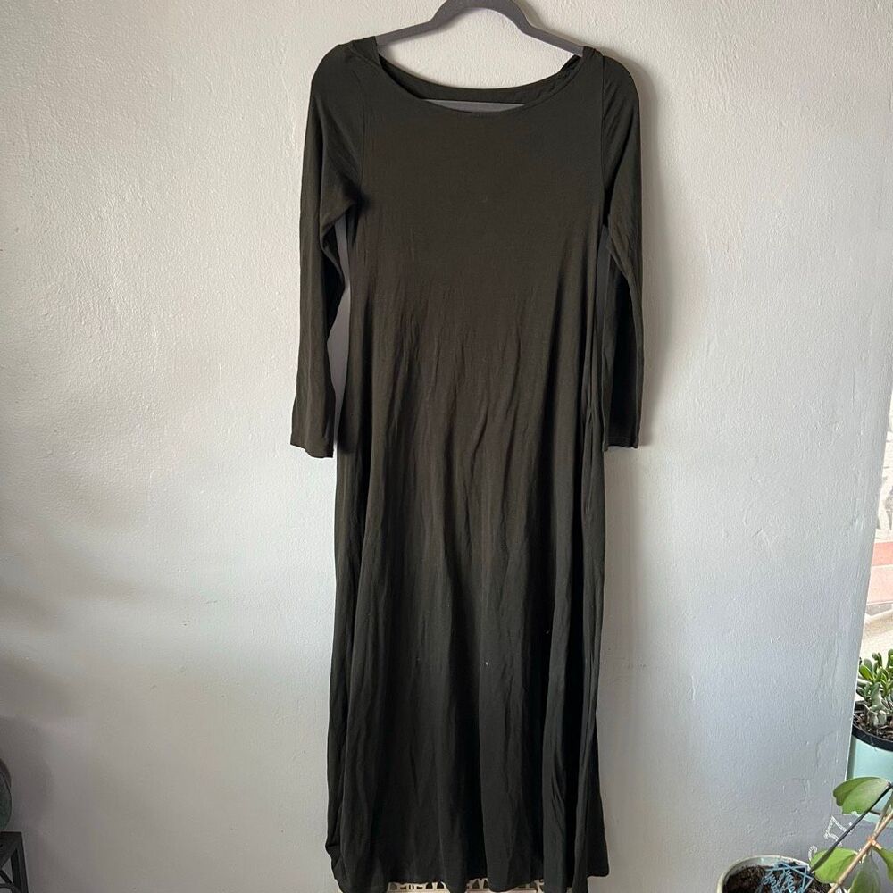 Soft Surroundings Pima Cotton Dark Olive Long Sleeve Maxi Dress